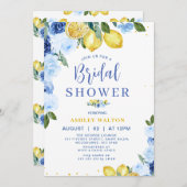 フローラブルーイエローレモンをテーマにしたブライダルシャワー 招待状 (正面/裏面)