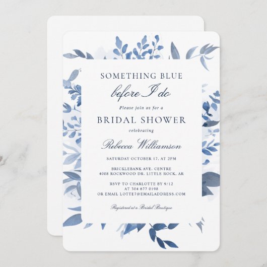 フローラブルーウォーターブライダルシャワー 招待状 (正面/裏面)
