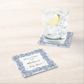 フローラブルーエレガントチャイノアイセリーベビーガールシャワー スクエアペーパーコースター (インサイチュ)
