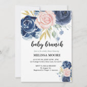 フローラブルーエレガントピンクベビーブランチのシャワー 招待状 (正面)