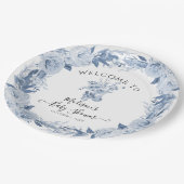 フローラブルーエレガントホワイトウェルカムベビーガールシャワー ペーパープレート (アングル)