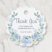 フローラブルーエレファントベビーシャワーメッセージカード フェイバータグ (裏面)