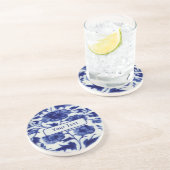 フローラブルーオンホワイトヴィンテージ絵画陶器 コースター (側面)