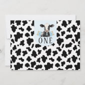 フローラブルーカウズプリントフォトホーリーカウー1歳の誕生日 招待状 (裏面)