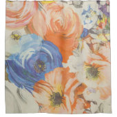 フローラブルーカラフルオレンジベージュシャワーカーテン シャワーカーテン (正面)