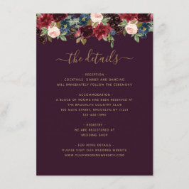 フローラブルーガンディネービーブループラムジュエルト結婚ーンズ エンクロージャーカード