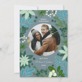 フローラブルークリスマスフォトホリデーカード シーズンカード