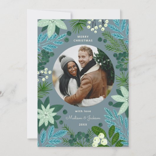 フローラブルークリスマスフォトホリデーカード シーズンカード (正面)