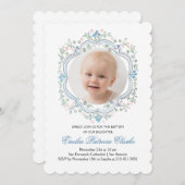 フローラブルーグリーンピンクシンプル色バプテスマ 招待状 (正面/裏面)