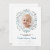 フローラブルーグリーンピンクシンプル色バプテスマ 招待状 (正面/裏面)