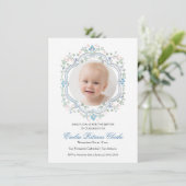 フローラブルーグリーンピンクシンプル色バプテスマ 招待状 (スタンド正面)