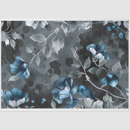 フローラブルーグレーヴィンテージ背景の分離 薄葉紙 (正面)