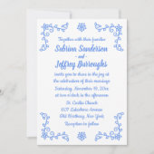 フローラブルーコーンフラワーフラワーローレルリーフ結婚ズ 招待状 (正面)