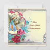 フローラブルーストークボーイ赤ちゃんシャワーピンクのバラ白 招待状 (裏面)