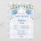 フローラブルーダイヤモンド男の赤ちゃんシャワー招待状 招待状 (正面/裏面)