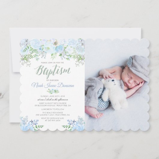 フローラブルーバプテスマ《キリスト教》洗礼式や命名式招待状 招待状 (正面)