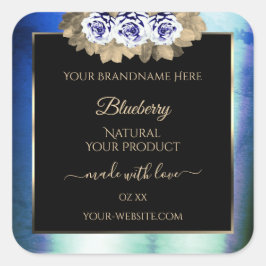 フローラブルーバラブラック製品ラベルマーブルフレーム スクエアシール