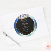 フローラブルーバラブラック製品ラベルマーブルフレーム ラウンドシール (封筒)