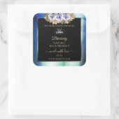 フローラブルーバラ大理石プロダクトラベルロゴブラック スクエアシール (バッグ)