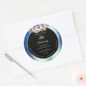 フローラブルーバラ大理石プロダクトラベルロゴブラック ラウンドシール (封筒)