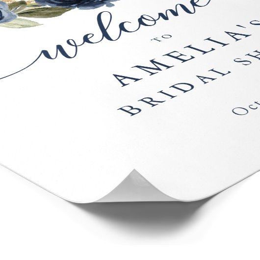 フローラブルーパンプキンブライダルシャワーウェルカムサイン ポスター (角)