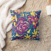 フローラブルーパープルイエローパターン クッション (ブランケット)