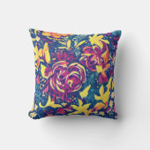 フローラブルーパープルイエローパターン クッション (正面)