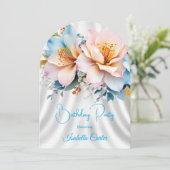 フローラブルーピンクイエローフラワーズバースデーパーティー 招待状 (スタンド正面)