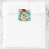 フローラブルーピンクコウノトリ女の子ベビーシャワーとバラ スクエアシール (バッグ)