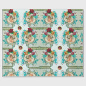 フローラブルーピンクコウノトリ女の子ベビーシャワーとバラ ラッピングペーパー (フラット)