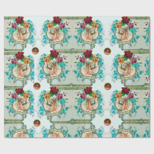 フローラブルーピンクコウノトリ女の子ベビーシャワーとバラ ラッピングペーパー (フラット)