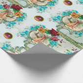 フローラブルーピンクコウノトリ女の子ベビーシャワーとバラ ラッピングペーパー (角)