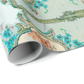 フローラブルーピンクコウノトリ女の子ベビーシャワーとバラ ラッピングペーパー (ロールコーナー)