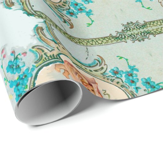 フローラブルーピンクコウノトリ女の子ベビーシャワーとバラ ラッピングペーパー (ロールコーナー)