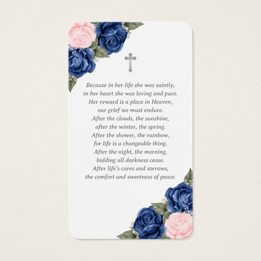 フローラブルーピンクシルバーフローラ葬儀祈りの言葉カード (裏面)