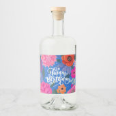 フローラブルーピンクバースデーパーティー リキュールボトルラベル (正面)