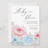 フローラブルーピンク水色ジェンダー明らかにする招待状 招待状 (正面)