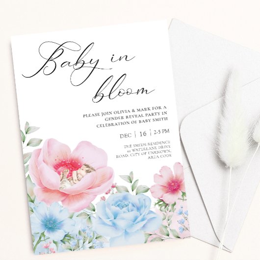 フローラブルーピンク水色ジェンダー明らかにする招待状 招待状
