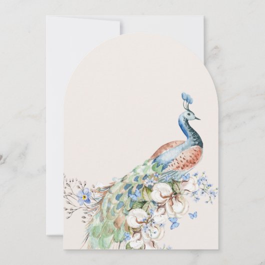 フローラブルーピーコックの鳥の誕生日パーティー 招待状 (裏面)