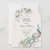 フローラブルーピーコックバードブライダルシャワー 招待状 (正面)