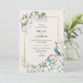 フローラブルーピーコックバード結婚式招待状 招待状 (スタンド正面)