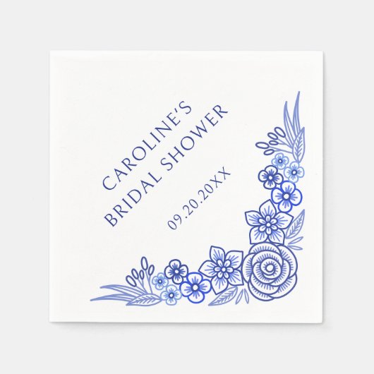 フローラブルーフランスのブライダルシャワー スタンダードカクテルナプキン (正面)