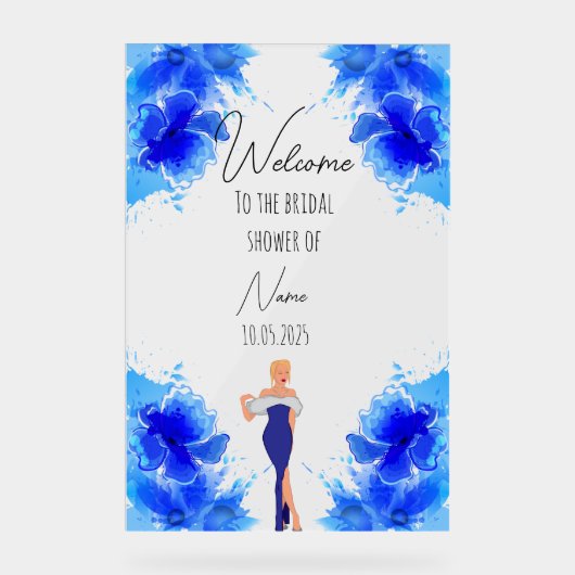 フローラブルーブライダルシャワー標識 アクリルサイン (正面)