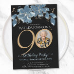 フローラブルーブラック金ゴールド写真90th Birthday Party 招待状<br><div class="desc">フローラブルーブラック金ゴールド写真90th Birthday Party Invitation.私たちの絶妙なフローラを紹介マイルストン誕生日招待状、シンプルさと繊細なモダン美しいの完璧な融合。ブルーと金ゴールドカスタムの魅力的なブレンドを備えた設計の招待状で、思い出に残る誕生祝いのステージを設定する魅力的な背景を作り出す。エレガンスのtouchをフェミニン持つ今回の招待は、優雅さと洗練さを感じさせる。個人touchを追加しカスタマイズて、大切な写真で招待を受け、この重要なマイルストーンへの祝福の旅の本質を捉えることができる。親密な集まりでも壮大な出来事でも、私たちのフローラマイルストン誕生日招待状はかわいらし、スタイルの典型で洗練されたであり、すべてのゲストが歓迎し感じて、お祭りに参加することに興奮している。こ救済のテンプレートは？デザ連絡イザイクリックザの下の「メッセージ」ボタン</div>