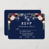 フローラブルーブルゴーニュ結婚ジャースの食事RSVP 出欠カード (正面/裏面)