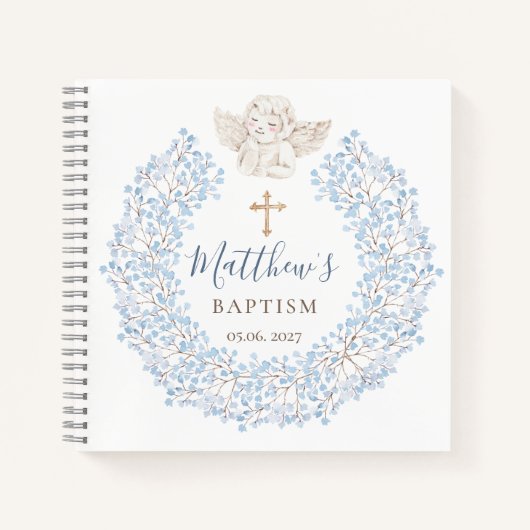 フローラブルーベビーエンジェルクロスバプテスマ ノートブック (正面)