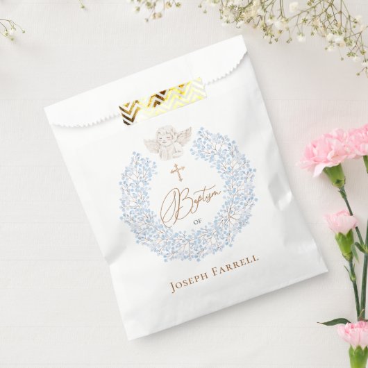 フローラブルーベビーエンジェルクロスバプテスマ フェイバーバッグ (封をした状態)