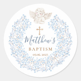 フローラブルーベビーエンジェルクロスバプテスマ ラウンドシール