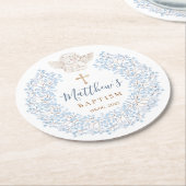 フローラブルーベビーエンジェルクロスバプテスマ ラウンドペーパーコースター (アングル)