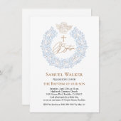 フローラブルーベビーエンジェルクロスバプテスマ 招待状 (正面/裏面)